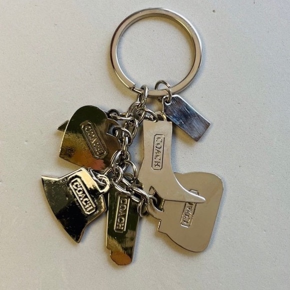 COACH Vintage Y2K Teal & Silver-Tone Multiple Charm Keychain Bag Charm NEW NWOT - Picture 2 of 2